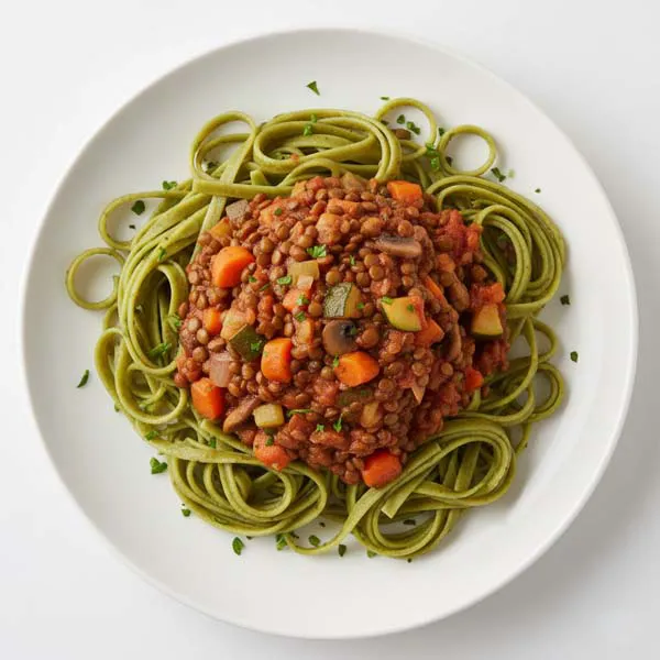 Garden Harvest Lentil Ragù With Fresh Herb Linguine